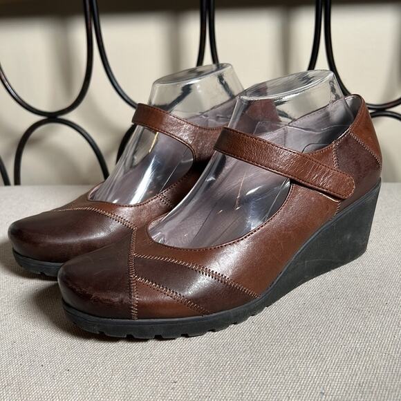 Abeo Ginger brown 2-tone leather Mary Jane wedge shoes academia 8.5 narrow - Picture 3 of 11